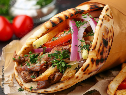 greek meat gyros with potatoes