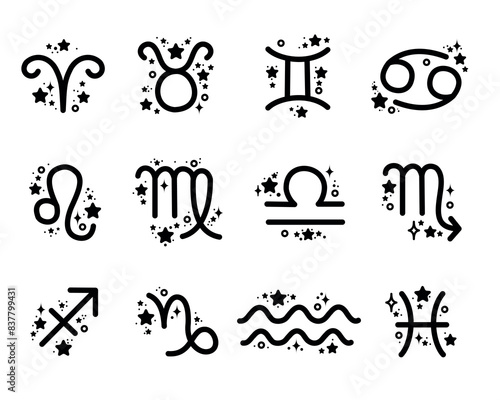 Set of vector modern style zodiac signs collection