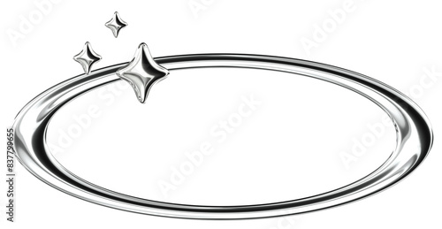 Rings and stars frame Abstract 3D Y2K Silver Metallic Chrome Illustration