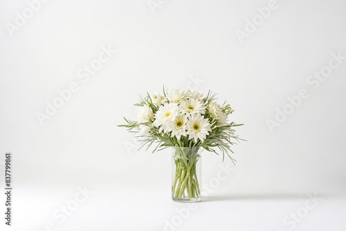 White Gerbera Daisies in a Clear Glass Vase