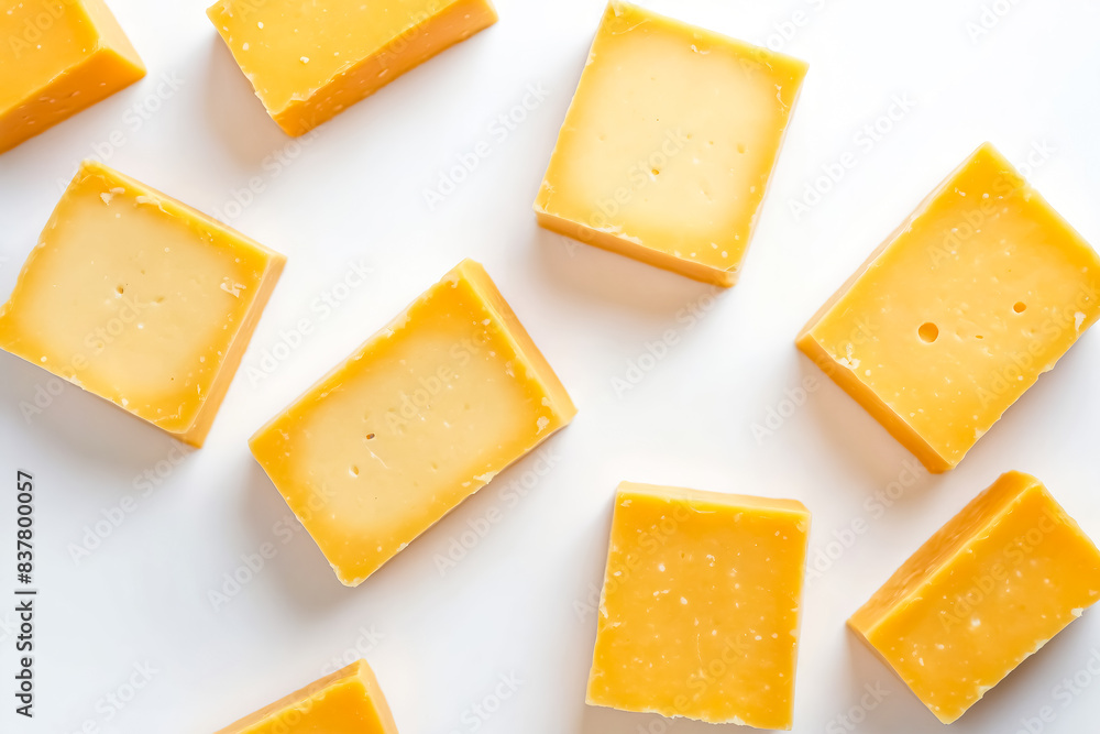 Close Up of Cubes of Yellow Cheddar Cheese Close Up of Cubes of Yellow Cheddar Cheese