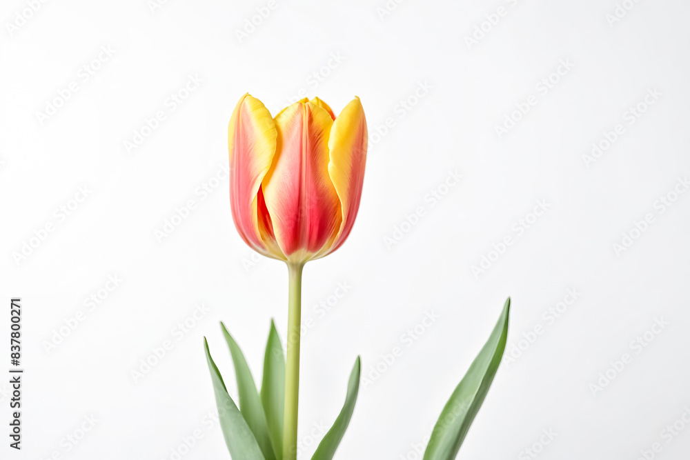 Single Yellow and Red Tulip on White Background Single Yellow and Red Tulip on White Background