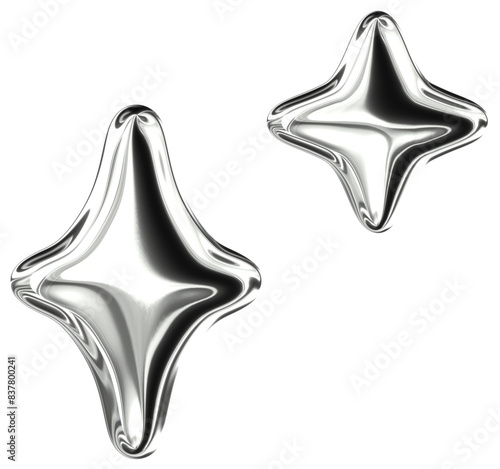Stars 3D Y2K Silver Metallic Chrome Illustration