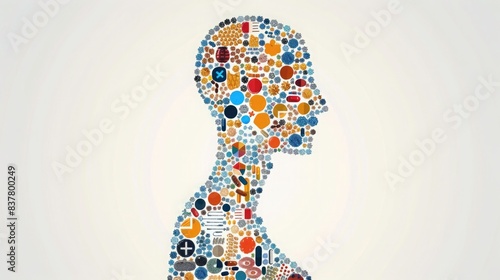 Illustration of Human Silhouette Filled with Micronutrient Icons photo