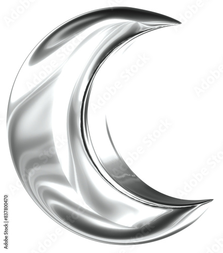 Moon 3D Y2K Silver Metallic Chrome Illustration