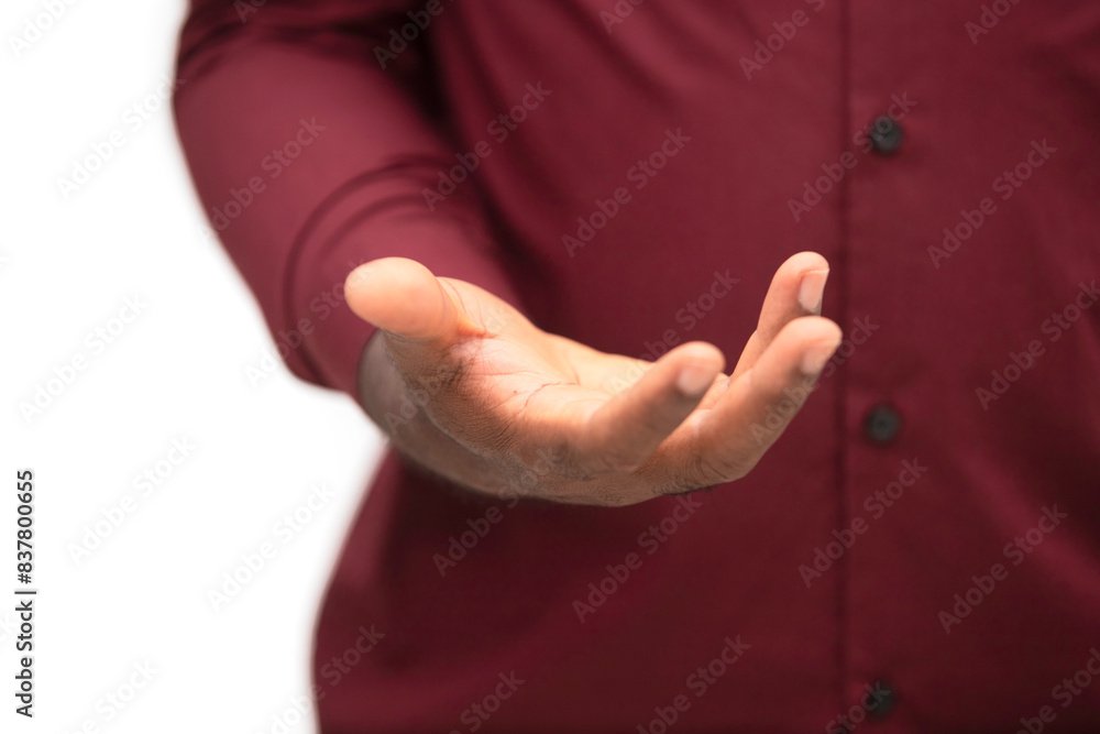 Fototapeta premium Black man making holding, taking, giving, expression, gesture, opened hand