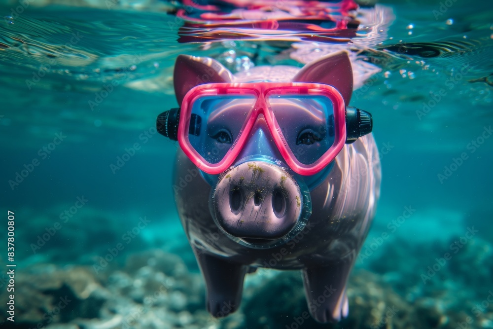 Pig goggles swim ocean