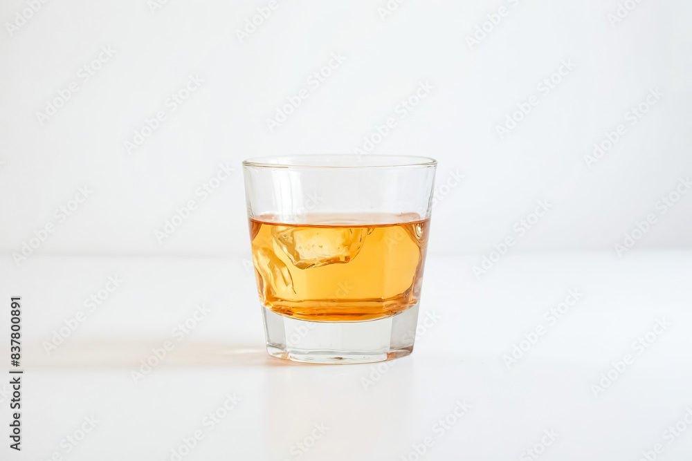 Single Glass of Whiskey with Ice on White Background Single Glass of Whiskey with Ice on White Background