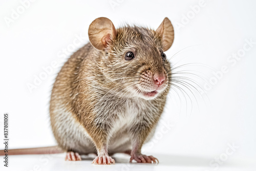 Closeup of a brown rat on a white background photo