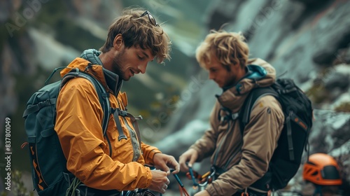 Wallpaper Mural Climbers prepare for their ascent in a scenic outdoor environment Torontodigital.ca