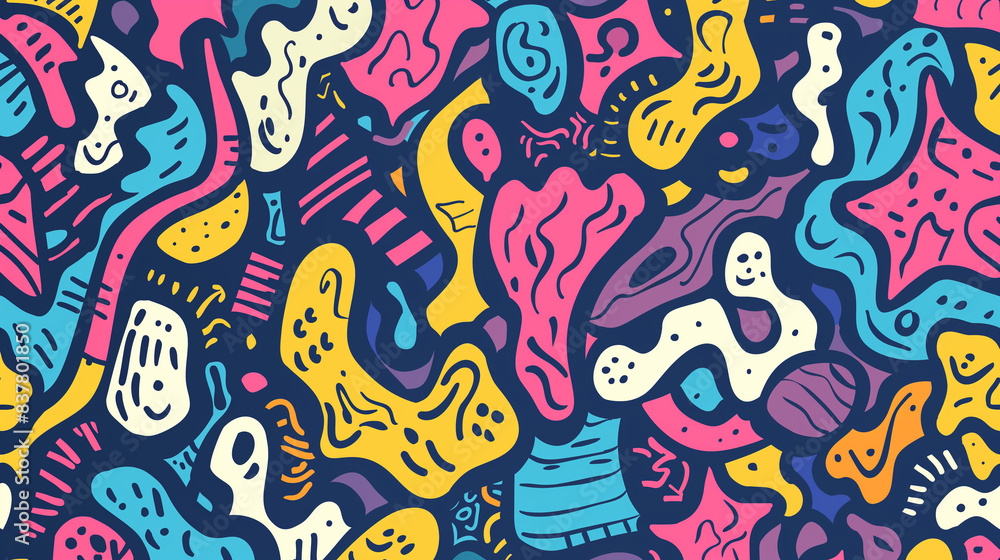 Fun doodle pattern background with abstract shapes