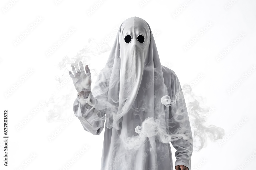 Spooky Ghost In White Sheet With Smoke Effect Spooky Ghost In White Sheet With Smoke Effect