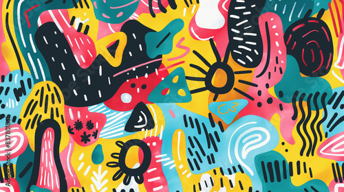 Fun doodle pattern background with abstract shapes