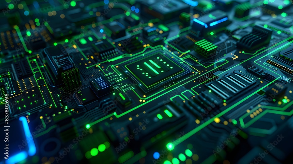 A close-up of a glowing circuit board, showcasing the intricate design and advanced technology of electronic components. A close-up of a glowing circuit board, showcasing the intricate design and advanced technology of electronic components.