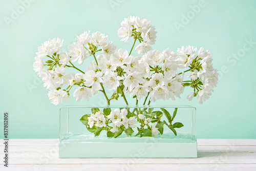 Wallpaper Mural White Flowers in Glass Vase on Green Background Torontodigital.ca