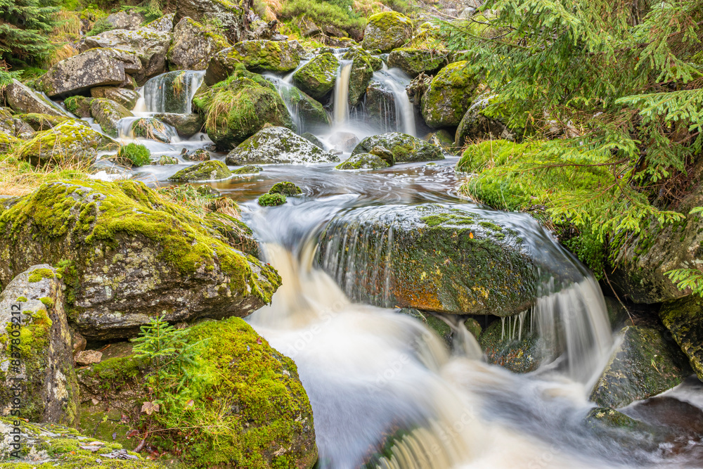 waterfalls with mossy stones in Jizera mountains autumn time waterfalls with mossy stones in Jizera mountains autumn time
