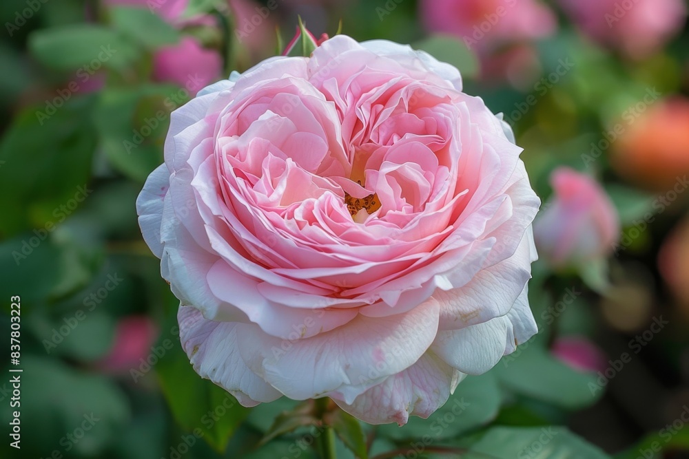 Fully bloomed pink rose in garden Fully bloomed pink rose in garden