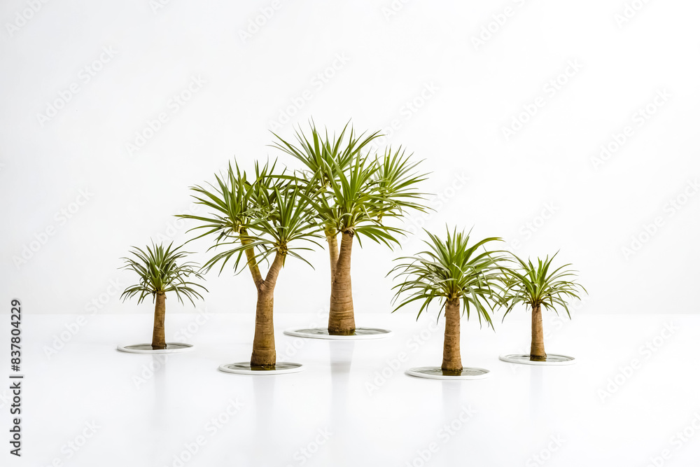 Fototapeta premium Miniature Palm Trees on a White Background