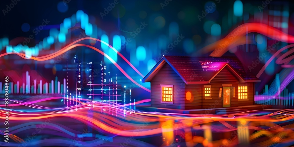 Visualizing Real Estate Sales Growth 3D Model of House with Financial Charts. Concept House Visualization, Real Estate Growth, 3D Model, Financial Charts, Sales Analysis Visualizing Real Estate Sales Growth 3D Model of House with Financial Charts. Concept House Visualization, Real Estate Growth, 3D Model, Financial Charts, Sales Analysis