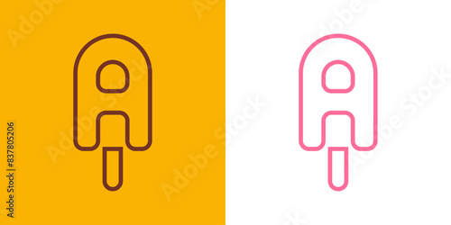 Logo popsicle. Silueta con líneas de helado de paleta sabor fresa y chocolate con forma de letra inicial A