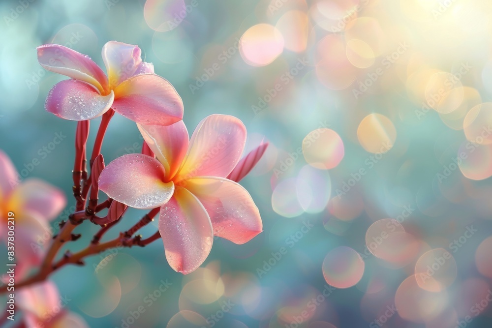 Two pink flowers on branch Two pink flowers on branch