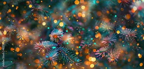 Festive Evergreen Branches with Sparkling Holiday Lights