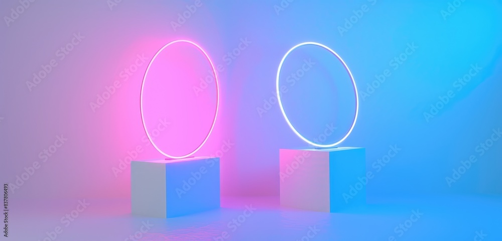Vibrant Neon Circles on Modern Display Stands Vibrant Neon Circles on Modern Display Stands