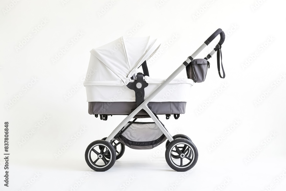 White Baby Stroller with Black Wheels and Handle White Baby Stroller with Black Wheels and Handle