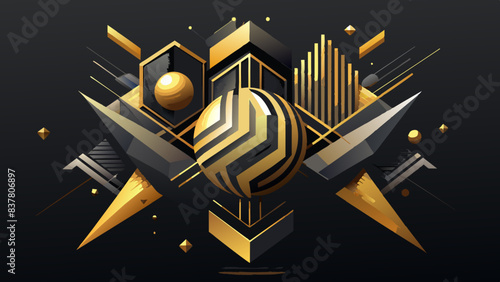 Abstract Geometric Shapes Design in Gold and Black
