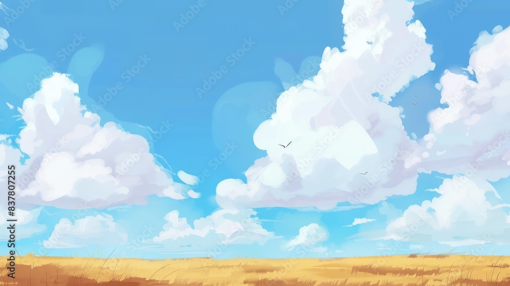 Fototapeta premium Peaceful Golden Wheat Field Under Blue Sky