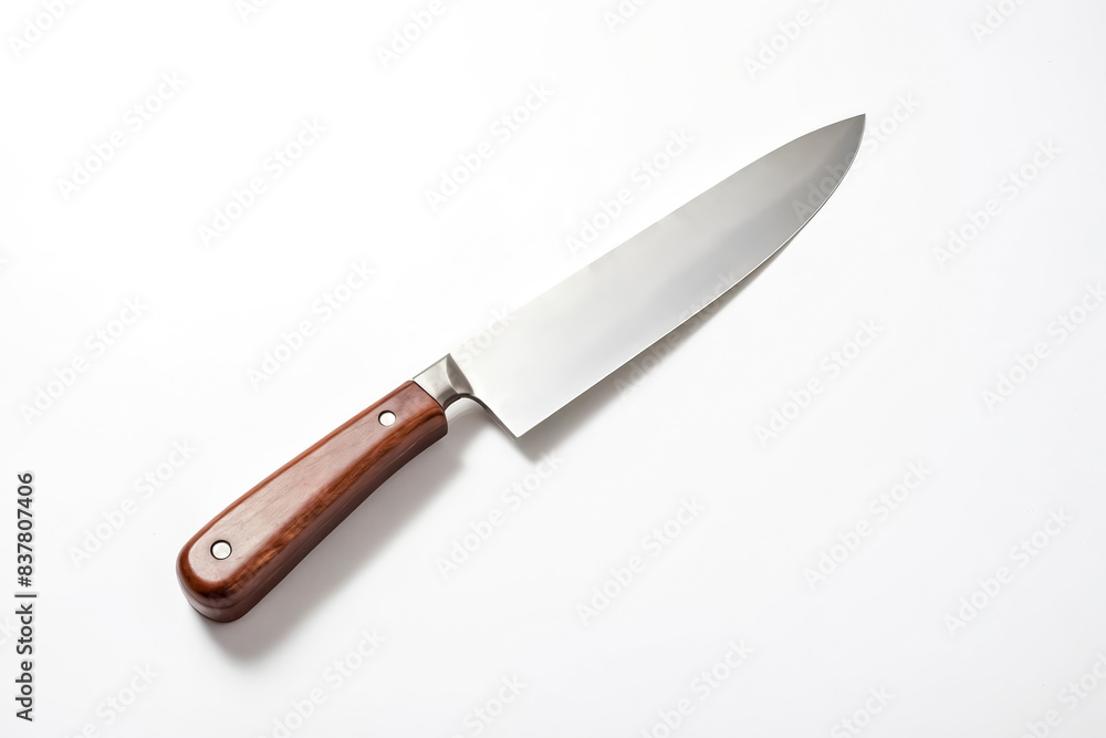 Kitchen Knife with Wooden Handle on White Background Kitchen Knife with Wooden Handle on White Background