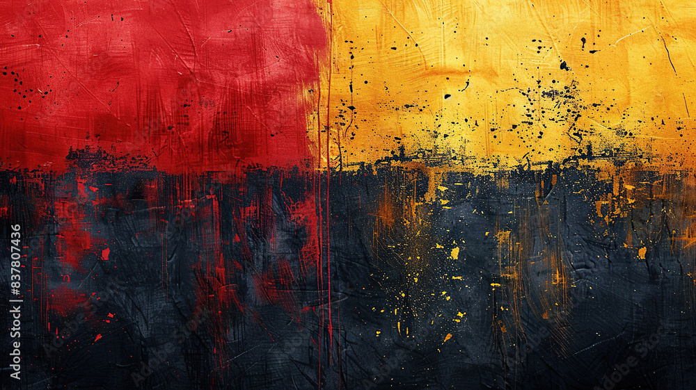 Naklejka premium Abstract empty banner in grunge style. Yellow, black, red colors. Generated by artificial intelligence