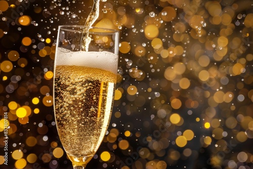 Champagne being poured bubbles glass photo