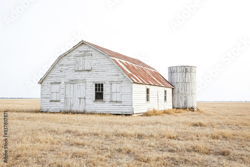 White Barn in a Field of Dry Grass