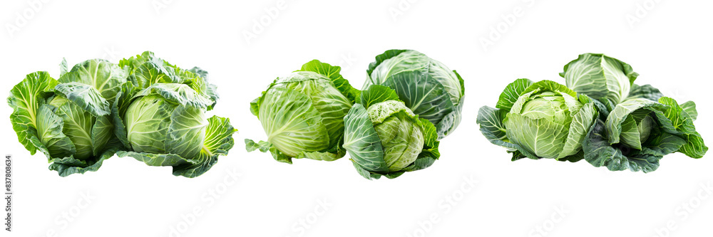 Set of Fresh green cabbage on transparent background Set of Fresh green cabbage on transparent background