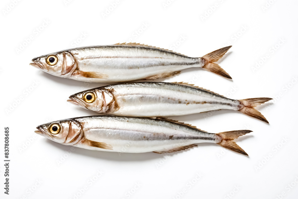 Three Fresh Fish on White Background