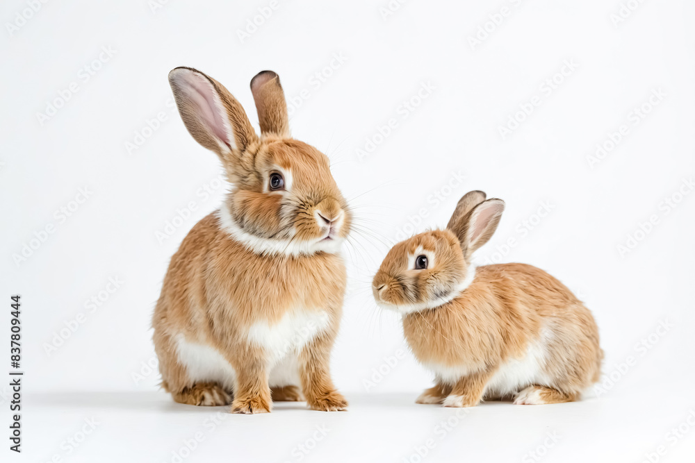 Two Adorable Rabbits Sitting on White Background Two Adorable Rabbits Sitting on White Background