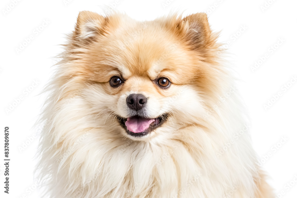 Fototapeta premium Cute fluffy Pomeranian dog with big eyes and tongue sticking out