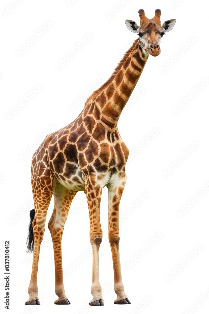 the Northern Giraffe with copy space on right Isolated on white background