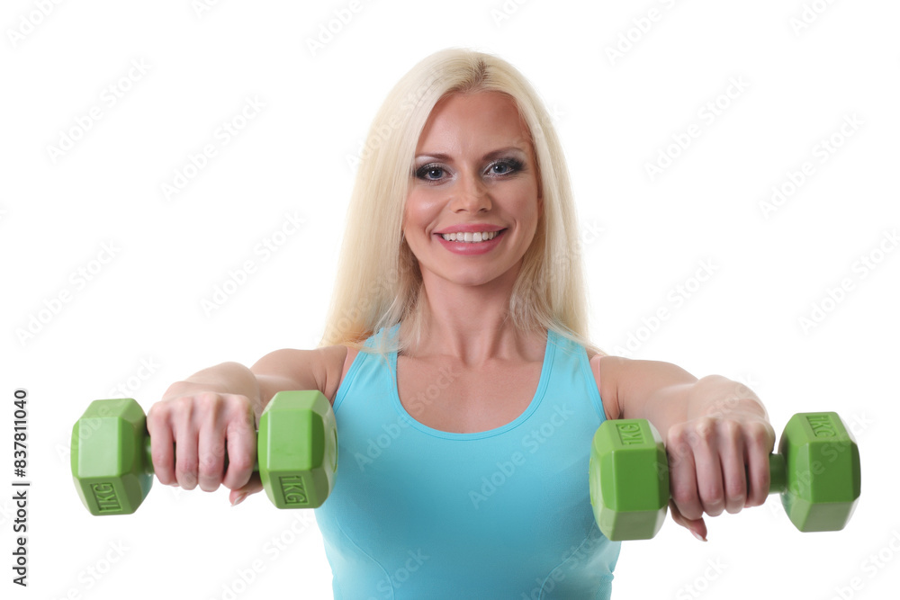 Beautiful young woman exercise with dumbbells Beautiful young woman exercise with dumbbells