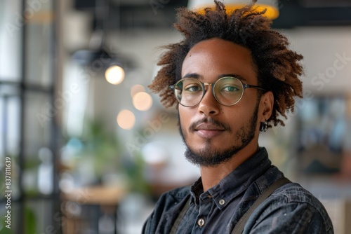 Man glasses beard standing room