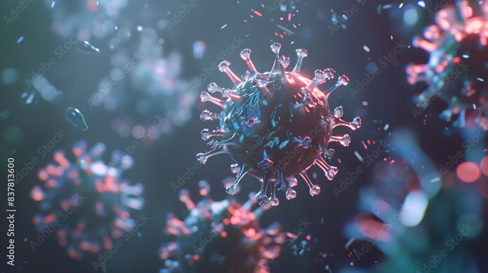 Fototapeta premium Adeno-associated virus (AAV), 3d illustration. A highly detailed and realistic 3D rendering of the Adeno-associated virus (AAV), showcasing its intricate capsid structure