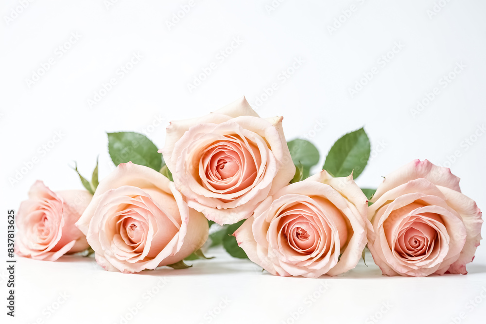 Fototapeta premium Close-up of pink roses on white background