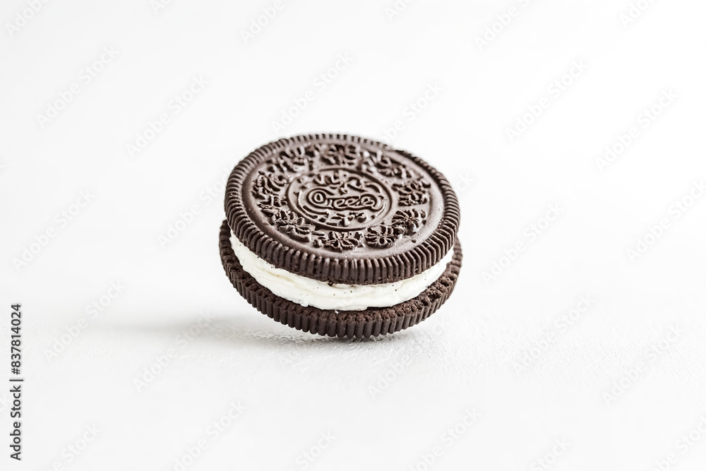Chocolate Cookie with Vanilla Cream Filling on White Background Chocolate Cookie with Vanilla Cream Filling on White Background