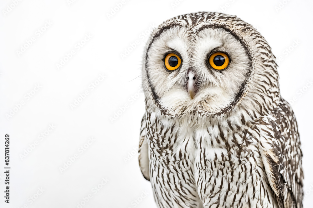 Fototapeta premium Close-up Portrait of a Snowy Owl with Bright Yellow Eyes