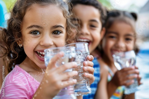 Three kids sipping water from cups