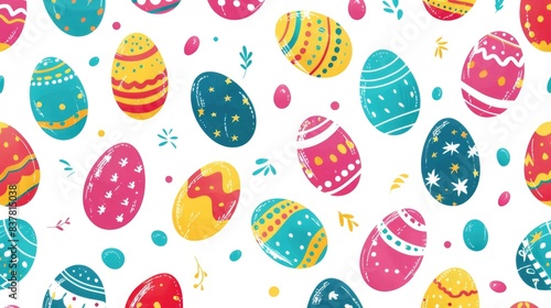 Easter eggs on white background seamless repeating pattern tile