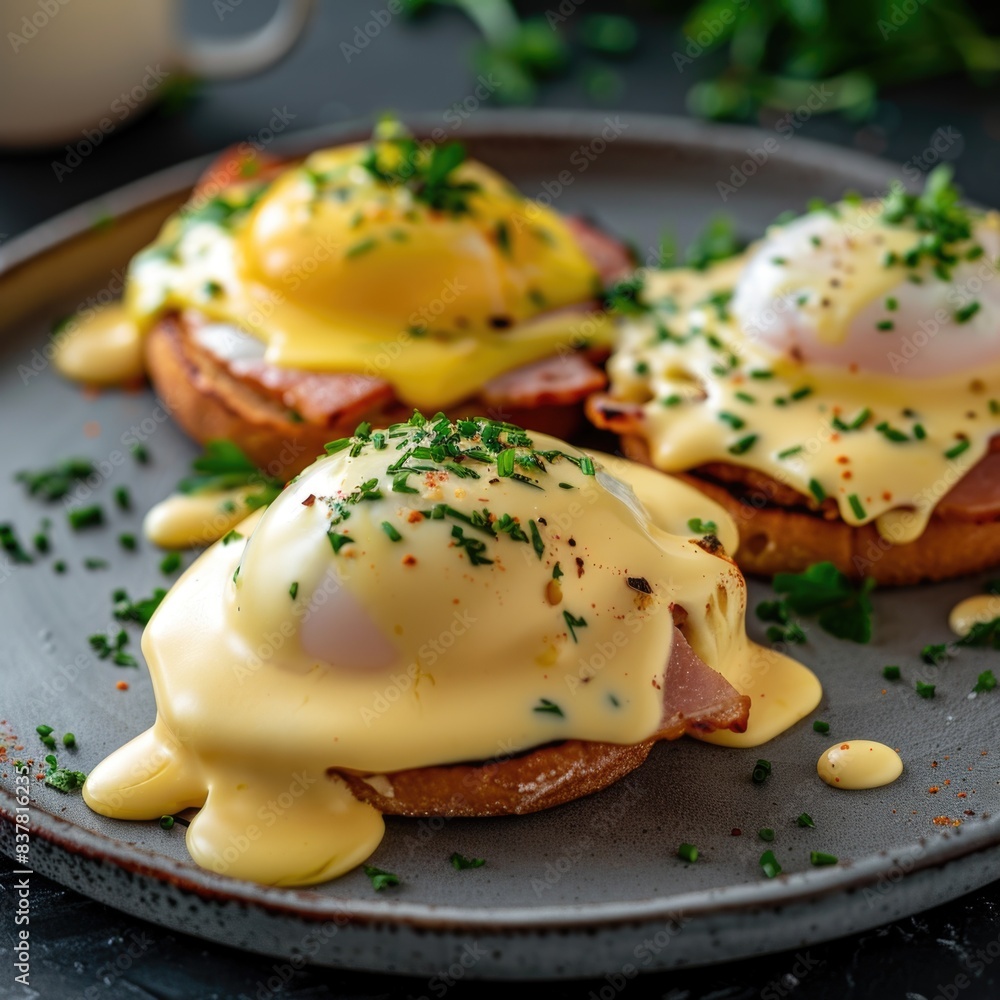 Eggs Benedict with hollandaise sauce. Eggs Benedict with hollandaise sauce.