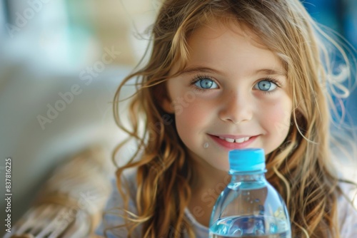 Happy girl holding water bottle