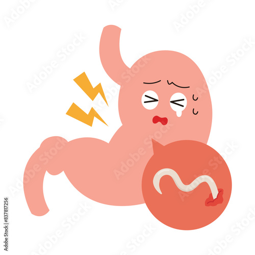 胃に食いついたアニサキスのイラスト